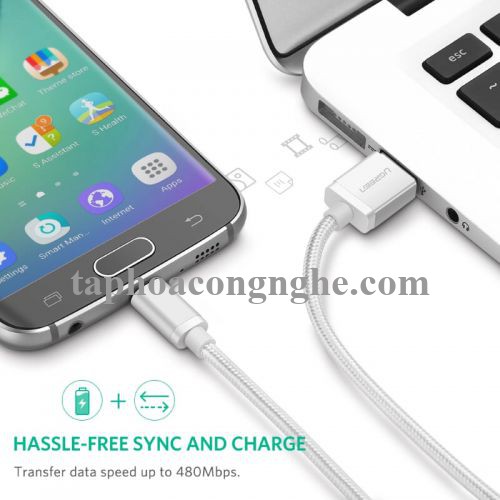 Ugreen 30654 0.5M màu Trắng Cáp sạc truyền dữ liệu USB 2.0 sang MICRO USB đầu mạ vàng US134 30030654
